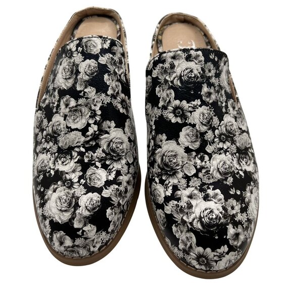 Journee Collection JC Womens 7 Black White Floral Slip On Mules Casual Office - Picture 3 of 9
